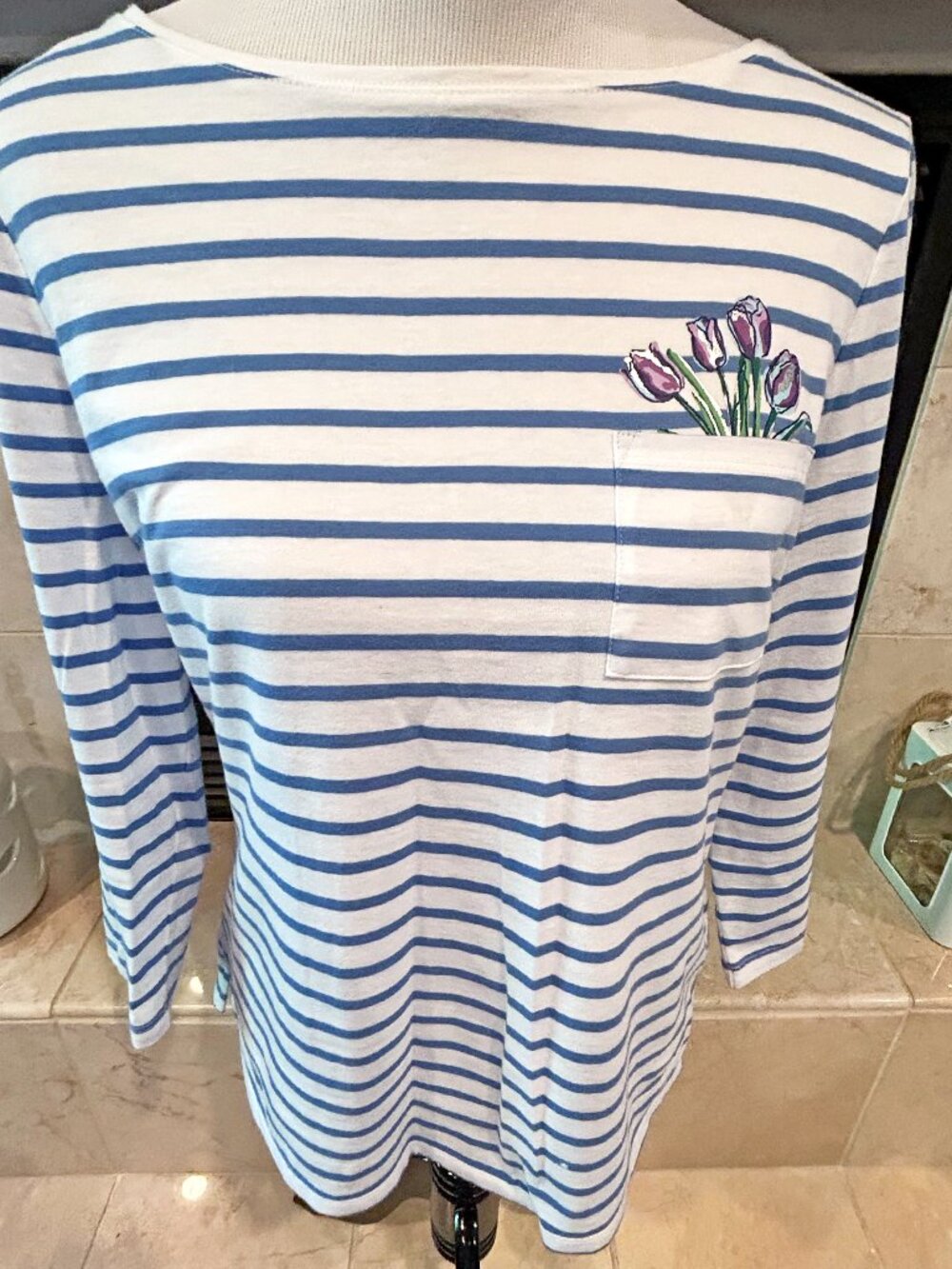 Talbots Blue and White Striped Tulip Blouse